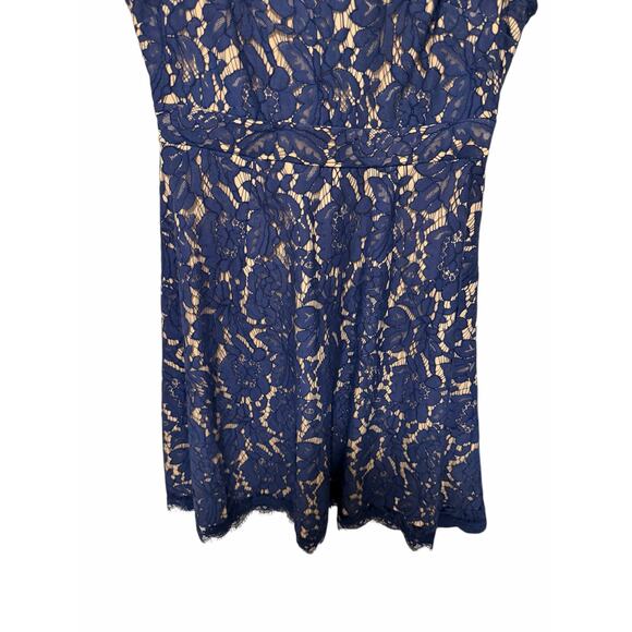 Darling London Women's 8 Blue Floral Sleeveless Round Neck Lace Fit Flare Dress - Picture 5 of 11